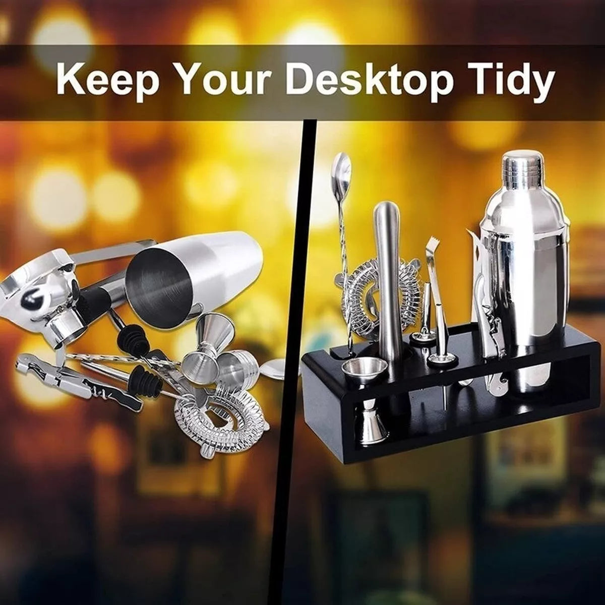 🍹 Set de Coctelería Profesional con Soporte de Madera – ¡Lleva el Bar a Casa!